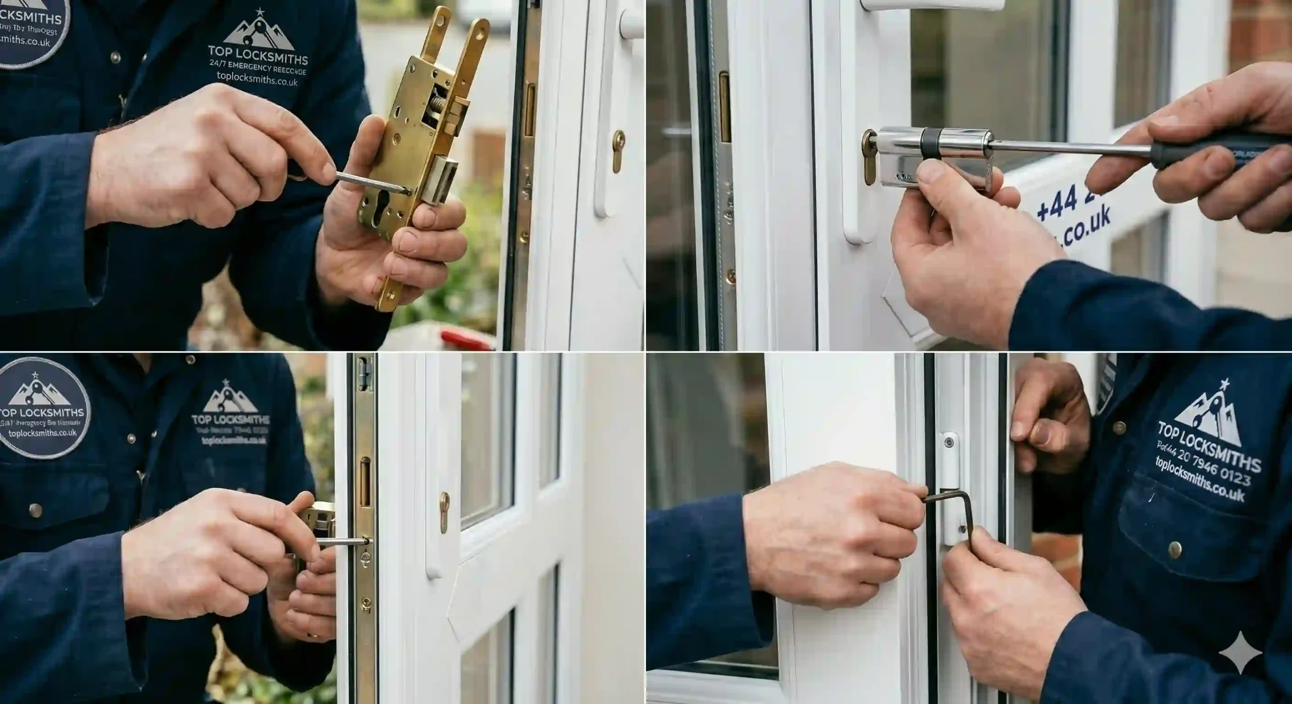 Professional local locksmith replacing a door lock